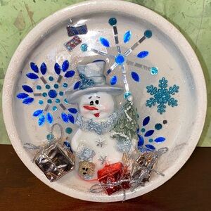 Festive Snowman Holiday Plate - Handmade